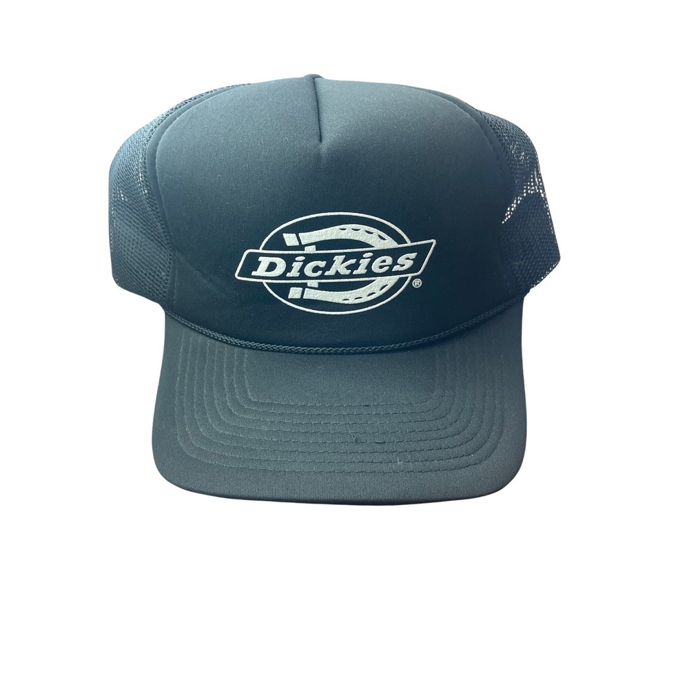 Dickies VTG Trucker Hat Black Mesh Snapback Logo Print Foam Front Workwear Cap